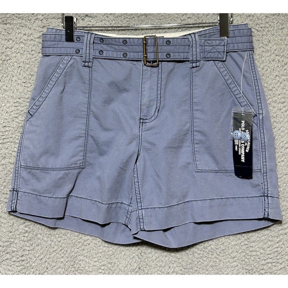 Polo Jeans Company Ralph Lauren Blue Classic Notch Hem Shorts Belted Pockets 4